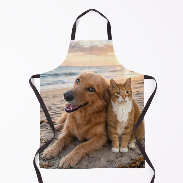 Item preview, Golden Retriever and Ginger Cat Best Friends at Sunset Beach designed and sold by SellingWSarah17.