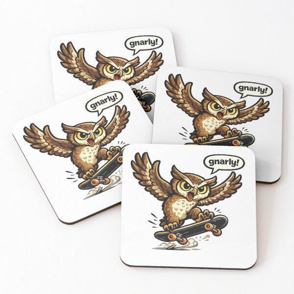 Item preview,  Cute Skateboarding Owl Saying "Gnarly!" Funny Skater Cartoon designed and sold by Gremlin Hours.