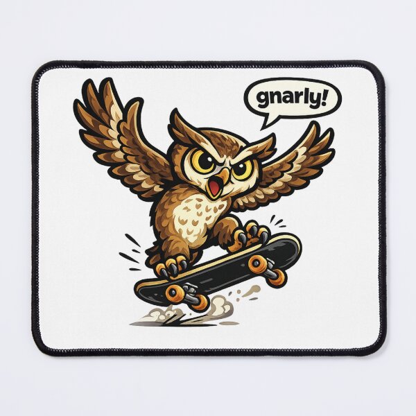 Item preview,  Cute Skateboarding Owl Saying "Gnarly!" Funny Skater Cartoon designed and sold by Gremlin Hours.