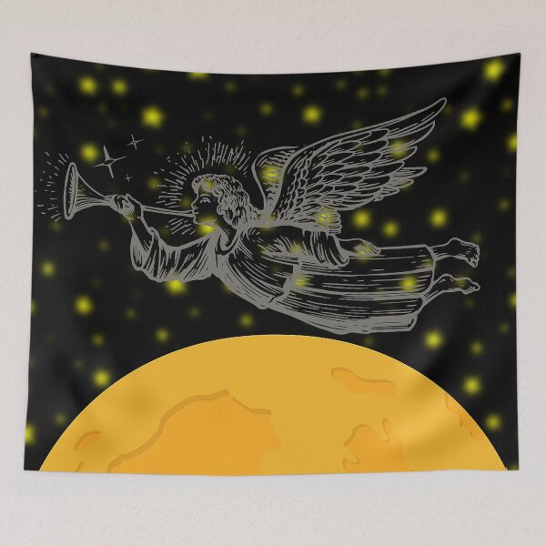 Item preview, Gothic Angel Blowing Trumpet Over Moon designed and sold by FahdSpaceArt.
