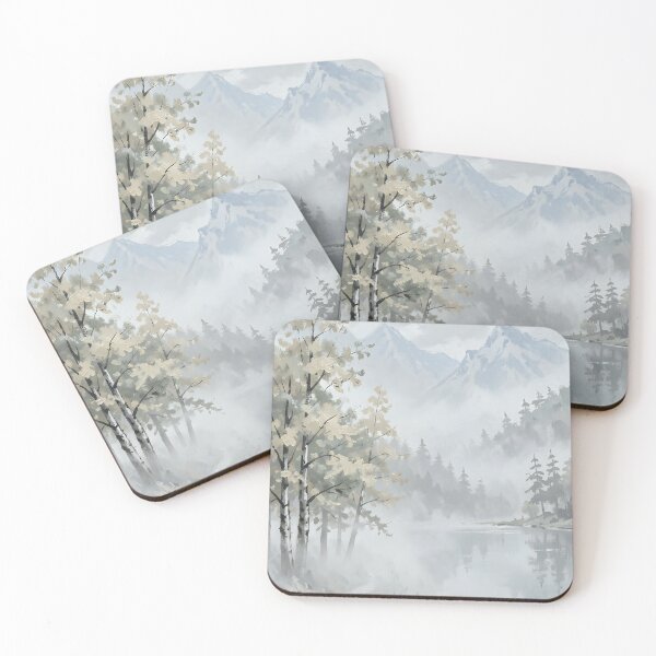 Item preview, Mysterious misty lake in the mountain forest designed and sold by VoidVeilStudio.