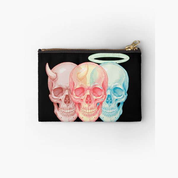 Item preview, Angel, Human & Devil Skulls – Gothic Triple Skull Illustration with Neon Halo and Horns designed and sold by Snifferius.