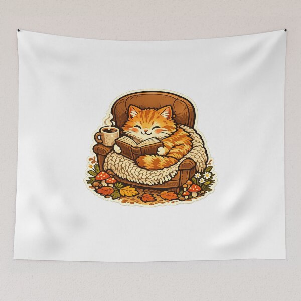 Item preview, Cozy Book Lover Cat Reading in Autumn Cottage | Cute Cottagecore designed and sold by woowstore.