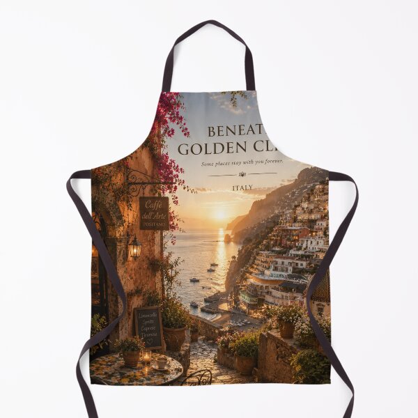 Item preview, Beneath Golden Cliffs – Positano Italy Travel Poster | Amalfi Coast Sunset Wall Art | Mediterranean Coastal Print designed and sold by Inkora-Art.