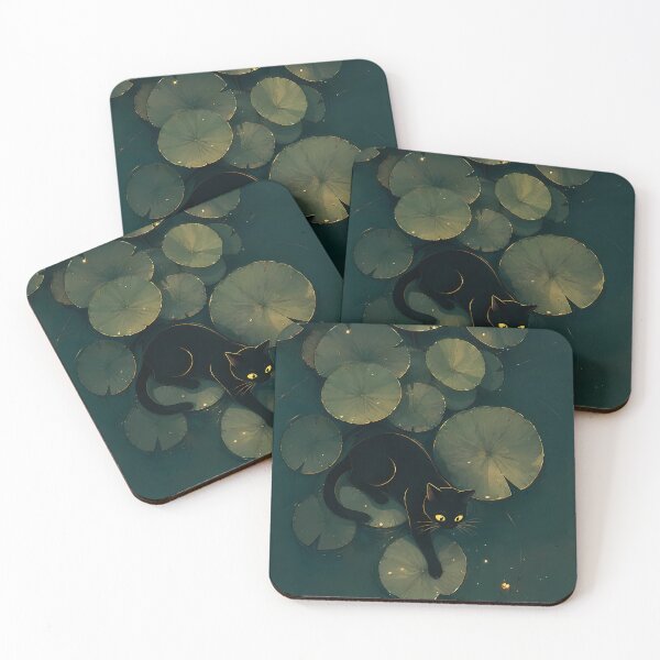 Item preview, Black Cat Playing on a Lotus Pad at Night designed and sold by PurrfectHome.