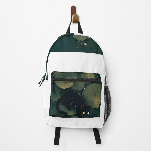Item preview, Black Cat Playing on a Lotus Pad at Night designed and sold by PurrfectHome.