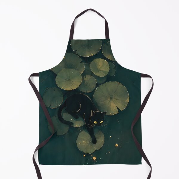 Item preview, Black Cat Playing on a Lotus Pad at Night designed and sold by PurrfectHome.