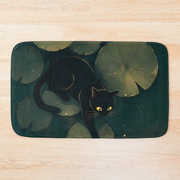 Item preview, Black Cat Playing on a Lotus Pad at Night designed and sold by PurrfectHome.