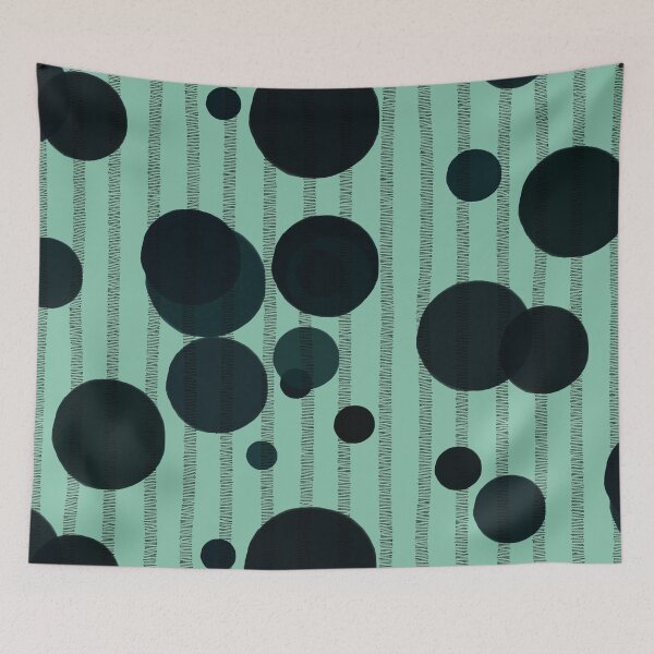 Item preview, Abstract composition with dark green bubbles and disrupted stripes 86 designed and sold by StefanStudioArt.
