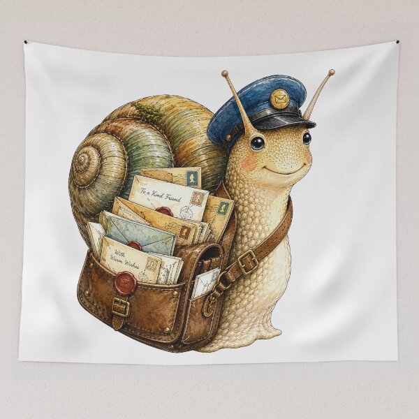 Item preview, Snail Mail Watercolor Illustration | Cute Vintage Postal Snail | Cottagecore Storybook Animal Art designed and sold by Mosslume Studio.
