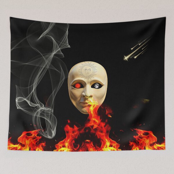 Item preview, surreal sun moon mask fire smoke designed and sold by FahdSpaceArt.