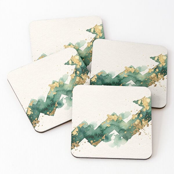 Item preview, Abstract Gold Leaf Upward Arrow Emerald Green Watercolor Art designed and sold by MissoStudio.