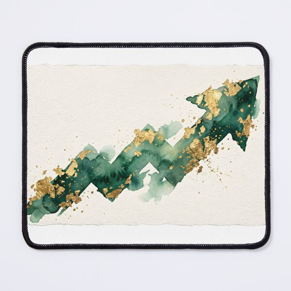 Item preview, Abstract Gold Leaf Upward Arrow Emerald Green Watercolor Art designed and sold by MissoStudio.