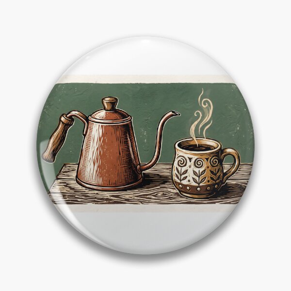 Item preview, Rustic Linocut Print Coffee Kettle and Mug Vintage Art designed and sold by MissoStudio.