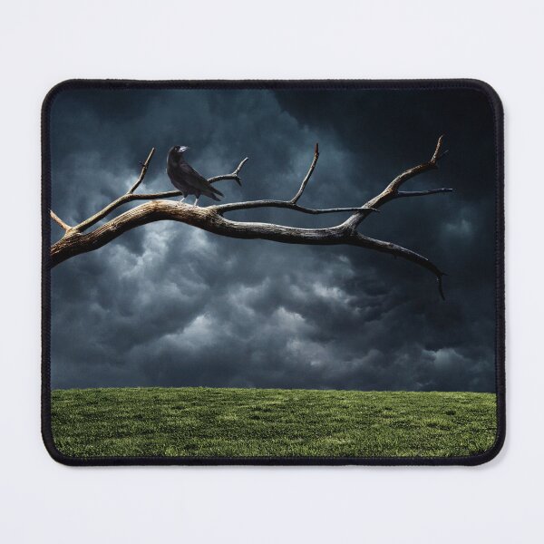 Item preview, gothic raven on bare branch stormy landscape designed and sold by FahdSpaceArt.
