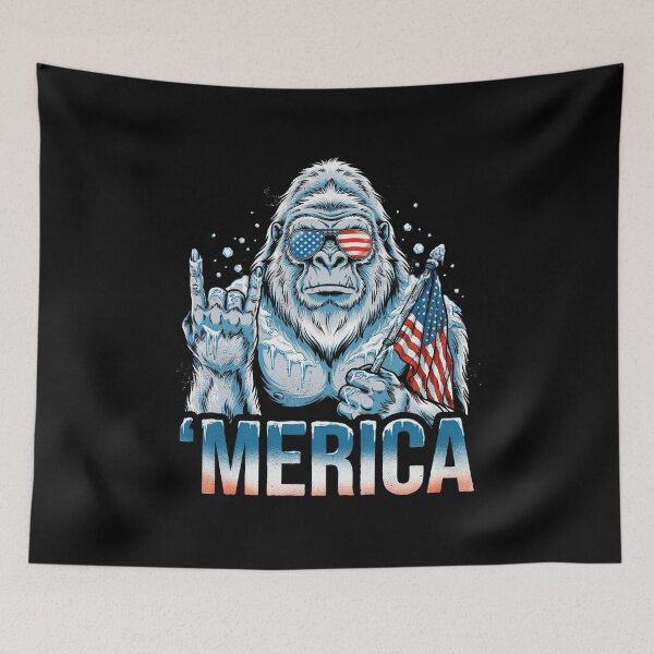 Item preview, 'Merica Icy Yeti Bigfoot Rock On Flag Design v11 designed and sold by DarylWelsh2024.