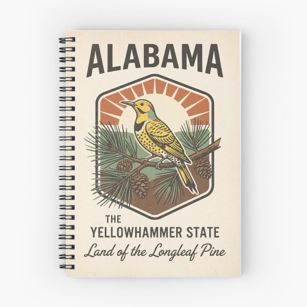 Item preview, Vintage Alabama Travel Poster Yellowhammer Bird and Longleaf Pine Retro Art designed and sold by Cozy-Old-Pub.