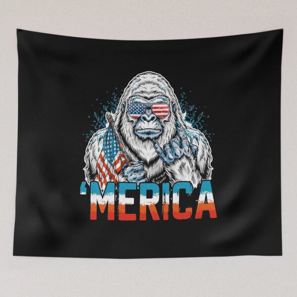 Item preview, 'Merica Icy Yeti Bigfoot Rock On Flag Design v12 designed and sold by DarylWelsh2024.