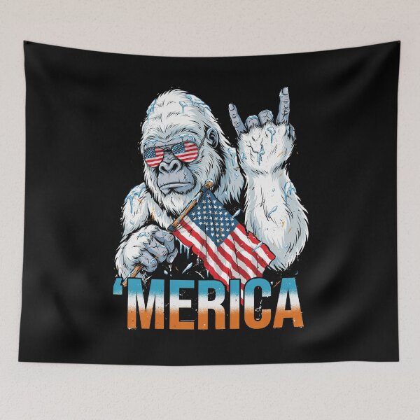 Item preview, 'Merica Icy Yeti Bigfoot Rock On Flag Design v13 designed and sold by DarylWelsh2024.