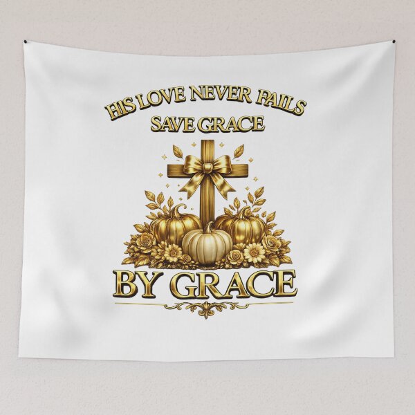 Item preview, His Love Never Fails – Saved by Grace | Christian Cross Design designed and sold by KINGDOM GOLD STUDIO.