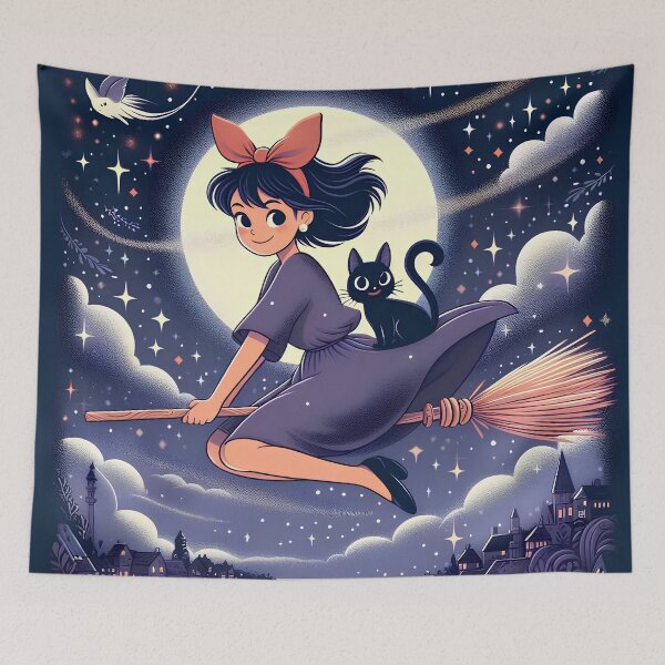 Item preview, wicth girl [[kiki's]] go -%[ghiblis]%- flying aways night sky designed and sold by Wdanti.