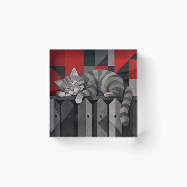 Item preview, Alley Gray Stripes Cat Sleeping Atop a Street Fence designed and sold by Mindworx21.