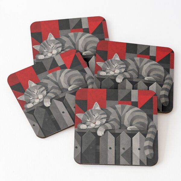 Item preview, Alley Gray Stripes Cat Sleeping Atop a Street Fence designed and sold by Mindworx21.