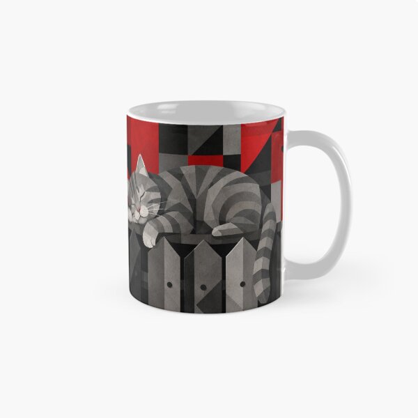 Item preview, Alley Gray Stripes Cat Sleeping Atop a Street Fence designed and sold by Mindworx21.