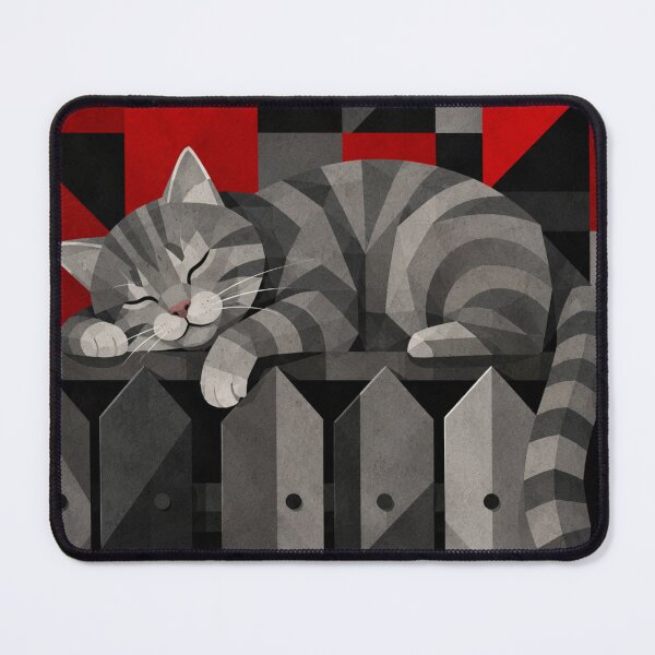 Item preview, Alley Gray Stripes Cat Sleeping Atop a Street Fence designed and sold by Mindworx21.
