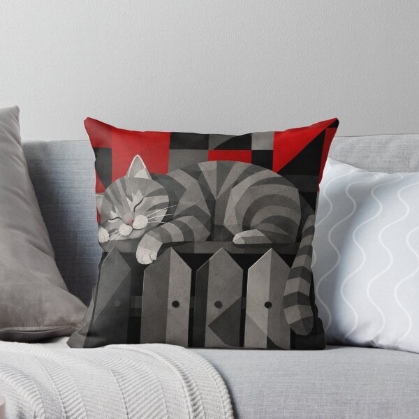 Item preview, Alley Gray Stripes Cat Sleeping Atop a Street Fence designed and sold by Mindworx21.