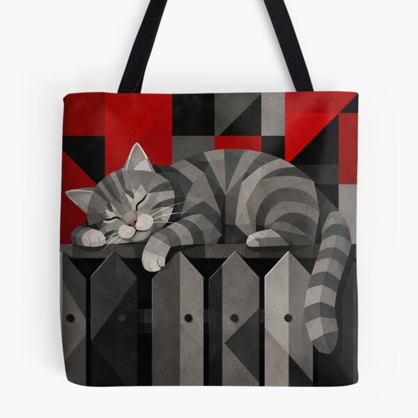 Item preview, Alley Gray Stripes Cat Sleeping Atop a Street Fence designed and sold by Mindworx21.