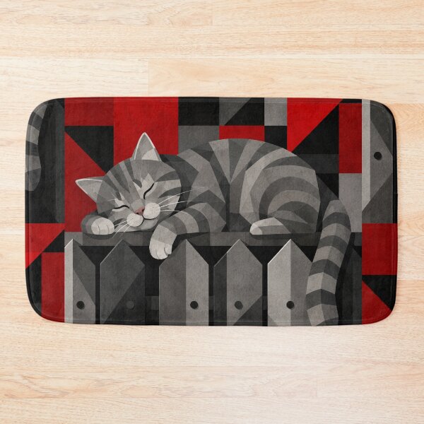 Item preview, Alley Gray Stripes Cat Sleeping Atop a Street Fence designed and sold by Mindworx21.