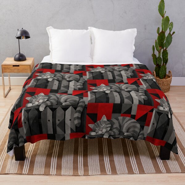 Item preview, Alley Gray Stripes Cat Sleeping Atop a Street Fence designed and sold by Mindworx21.