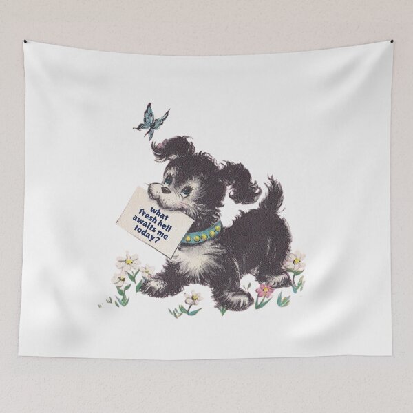 Item preview, What Fresh Hell Awaits Me Today | Funny Vintage Puppy designed and sold by ThatsDramatic.