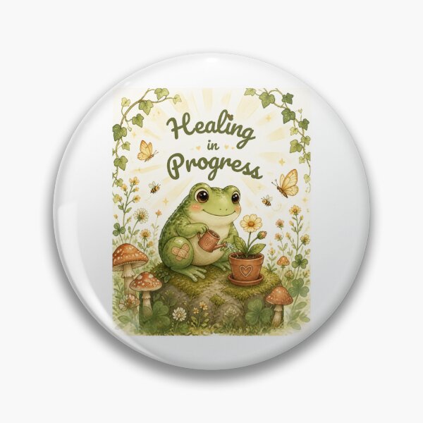 Item preview, Healing In Progress Cute Cottagecore Frog Sticker | Cozy Mental Health Illustration designed and sold by Cozy Chaos Studio Co.