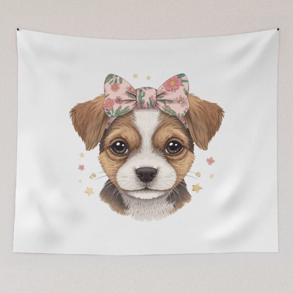 Item preview, Cute Puppy Floral Cactus Bow Cottagecore Aesthetic designed and sold by Oddifys.