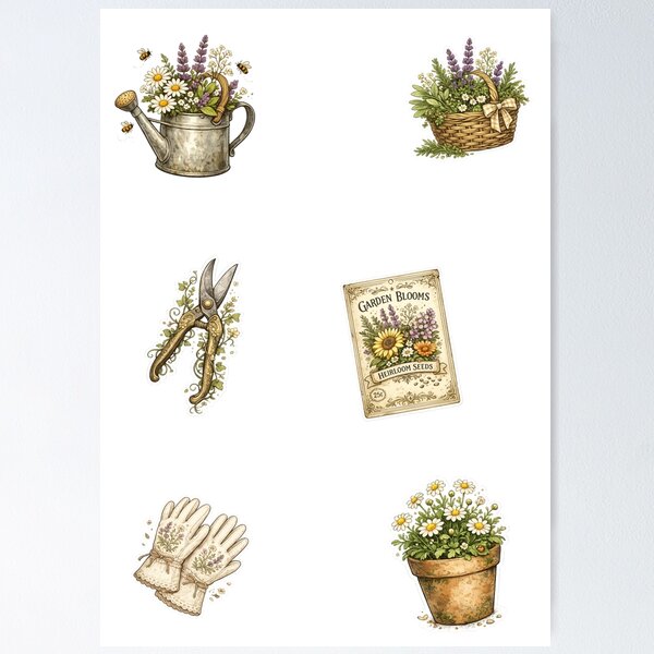Item preview, Cottagecore Garden Treasures Pack - Vintage Floral Gardening Tools designed and sold by SidTastic .