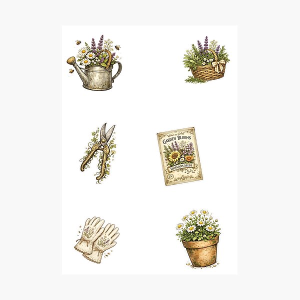 Item preview, Cottagecore Garden Treasures Pack - Vintage Floral Gardening Tools designed and sold by SidTastic .