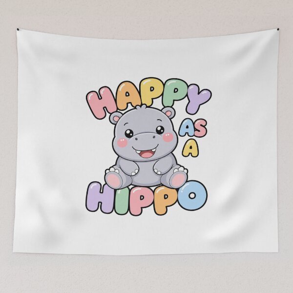 Item preview, Happy As A Hippo Cute Kawaii Hippo designed and sold by BoosterShop.