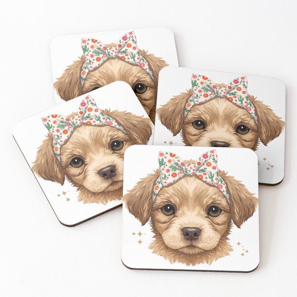 Item preview, Cute Golden Puppy Wildflower Cactus Bow Portrait designed and sold by Oddifys.