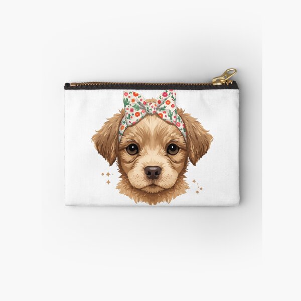 Item preview, Cute Golden Puppy Wildflower Cactus Bow Portrait designed and sold by Oddifys.