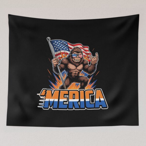 Item preview, 'Merica Bigfoot Muscular Rock On Design v2 designed and sold by DarylWelsh2024.