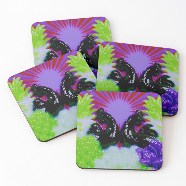 Item preview, Twin Neon Roosters in Psychedelic Bloom designed and sold by bubblegoth.