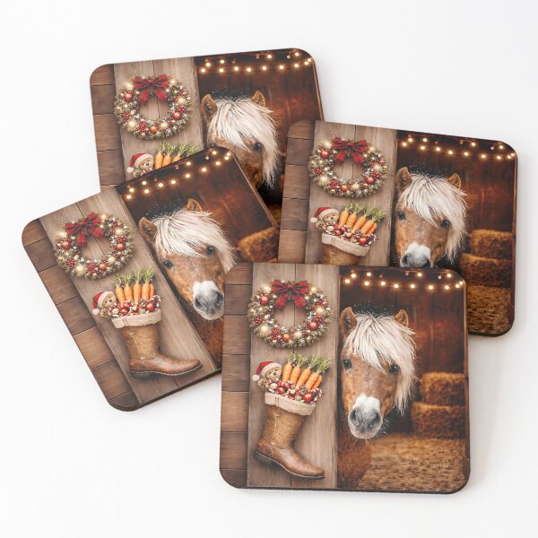 Item preview, Christmas Happy Holidays Pony and Barn with Boot Stocking and Carrots Cute designed and sold by Stephanie Laird.