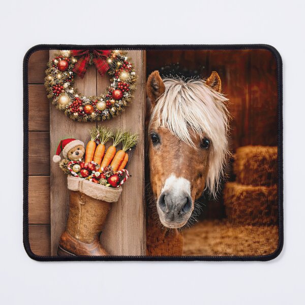 Item preview, Christmas Happy Holidays Pony and Barn with Boot Stocking and Carrots Cute designed and sold by Stephanie Laird.