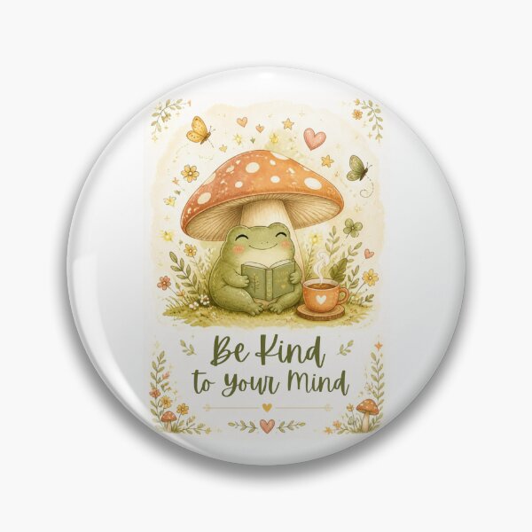 Item preview, Be Kind To Your Mind Cute Frog Sticker | Cozy Self-Care Cottagecore Art designed and sold by Cozy Chaos Studio Co.