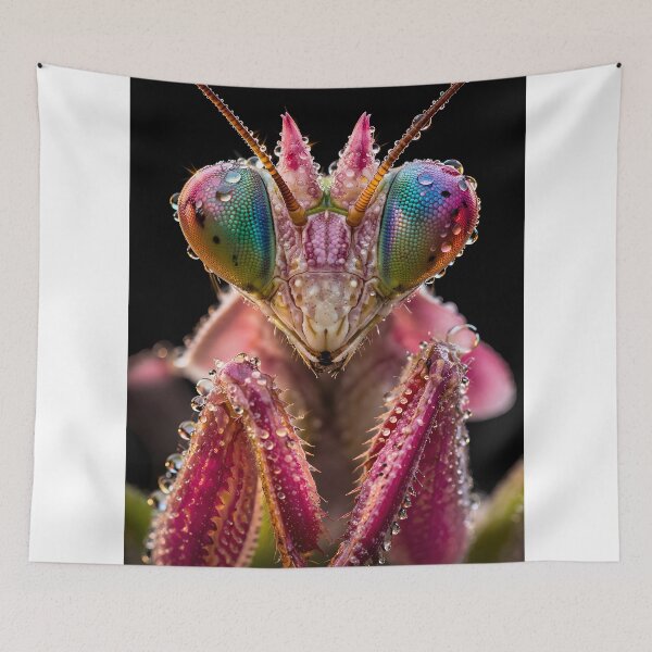 Item preview, Pink praying mantis macro with water droplets designed and sold by Fotografin1981.