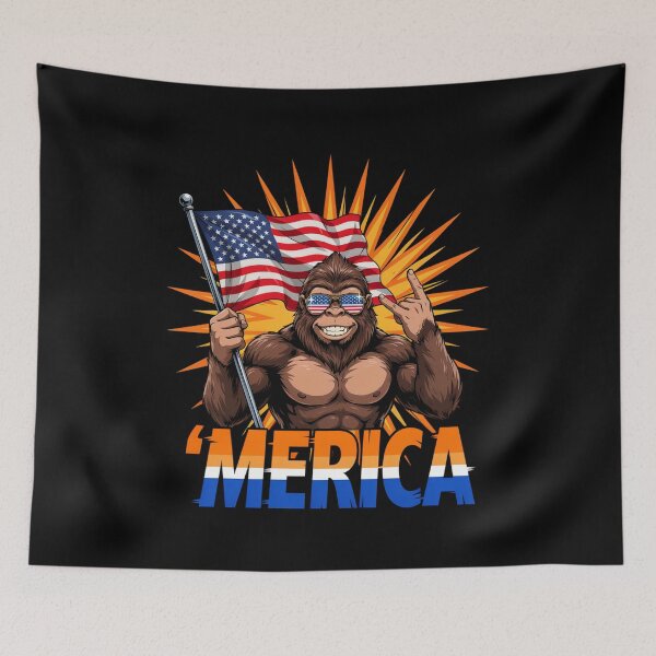 Item preview, 'Merica Bigfoot Muscular Rock On Design v4 designed and sold by DarylWelsh2024.