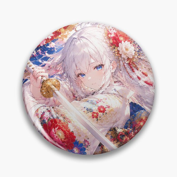 Item preview, Japanese Kimono Anime Girl Lying Down with Katana and Sakura designed and sold by Japan-kanji-ya.