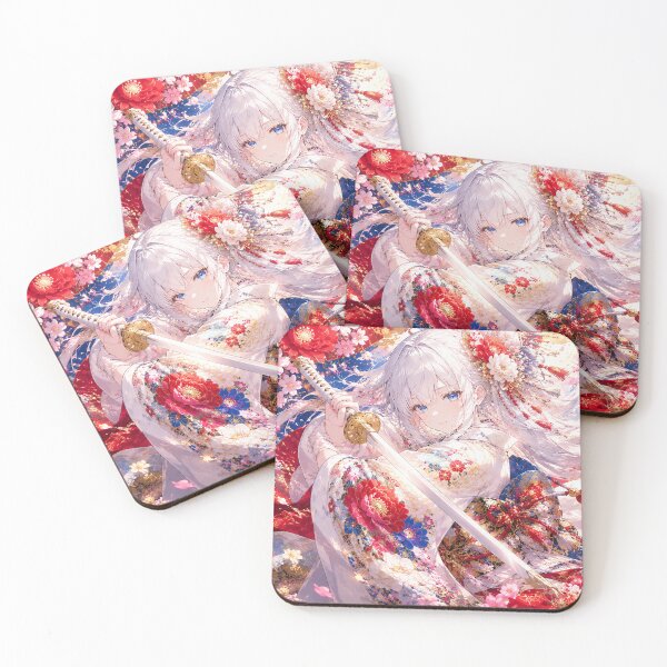 Item preview, Japanese Kimono Anime Girl Lying Down with Katana and Sakura designed and sold by Japan-kanji-ya.